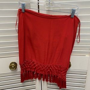 Red Fringed Mini Skirt